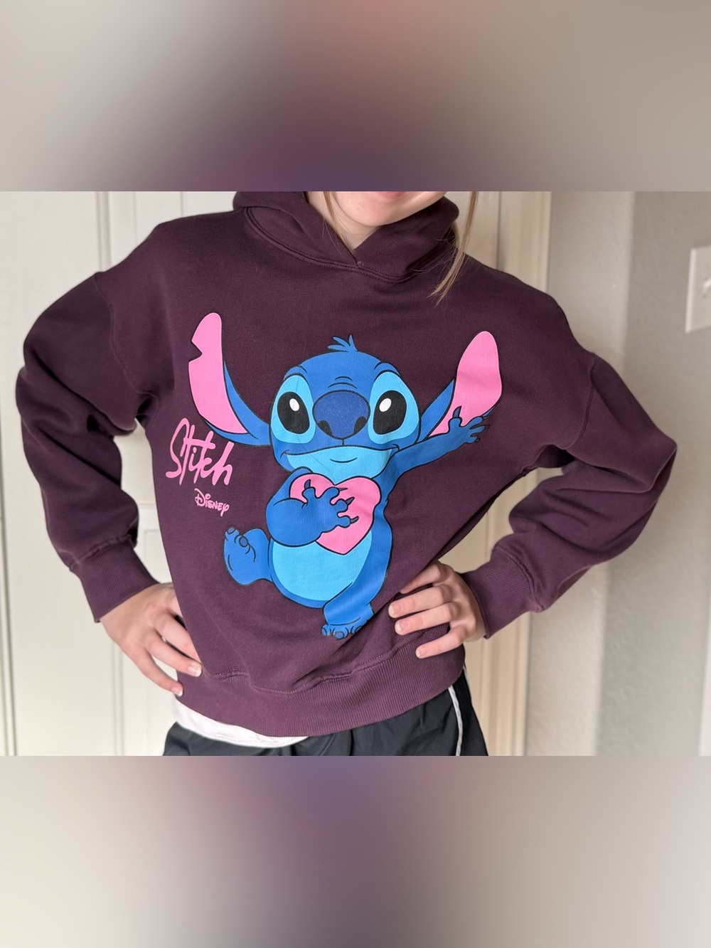 Zara Disney Stitch Graphic Hoodie - Purple Maroon Kids Sweatshirt